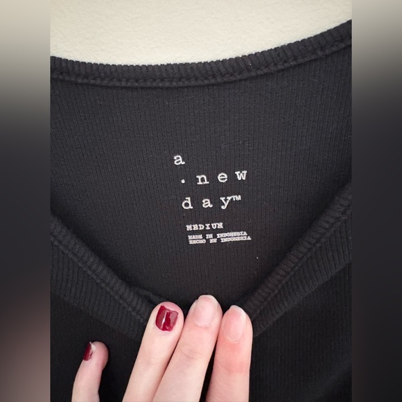 a new day Black Ribbed high neck midi dress size medium with side slit - Picture 4 of 5